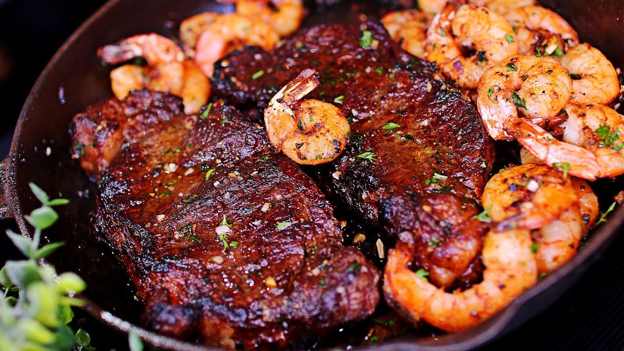 One Pan Garlic Butter Steak and Shrimp