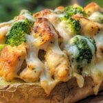 Baked Potato Filled with Tender Chicken, Fresh Broccoli, and Melted Cheese Delight