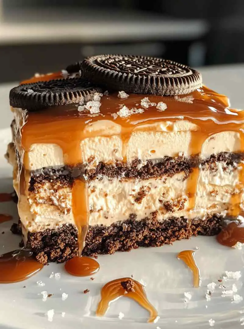 Easy No Bake Salted Caramel Oreo Icebox Cake Recipe