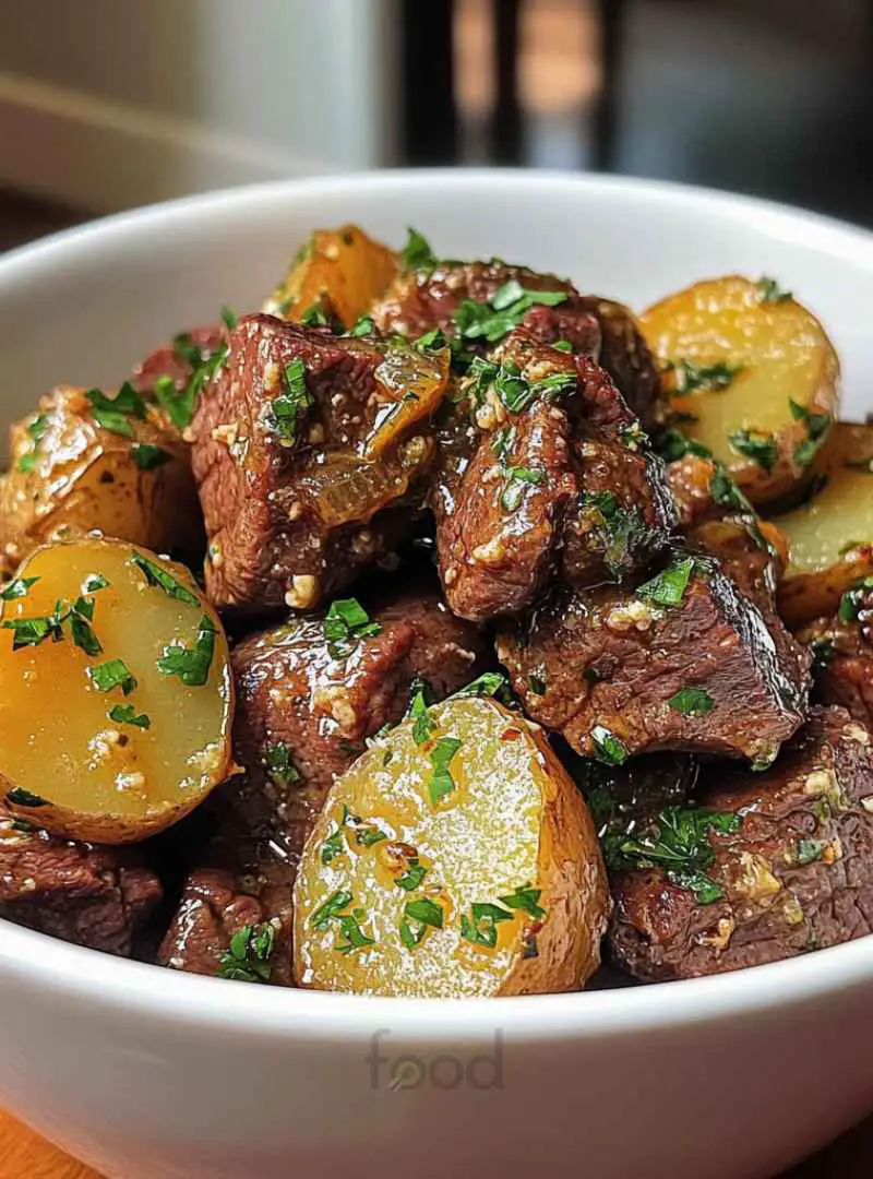 Garlic Butter Beef Bites & Potatoes