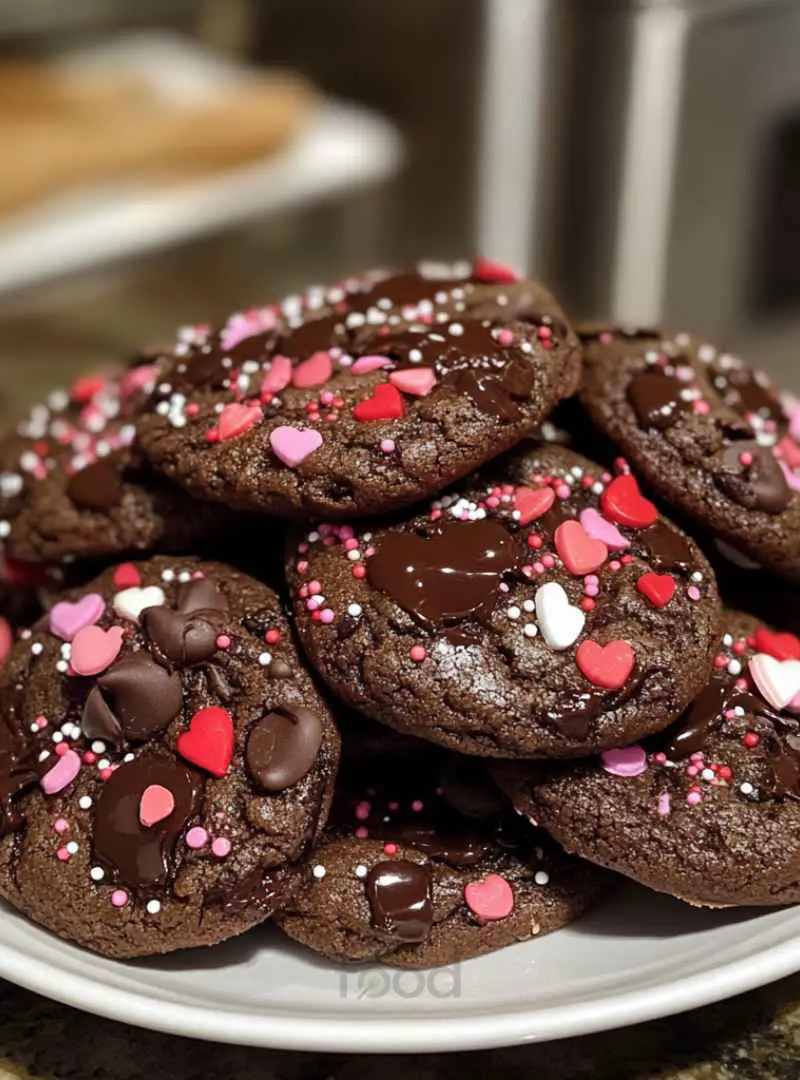 Chocolate Valentine Cookies Decorated with Sprinkles