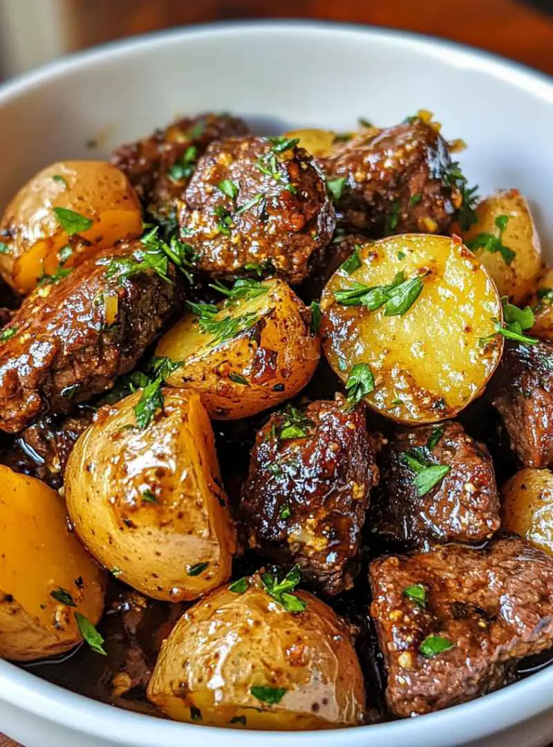 Garlic Butter Beef Bites & Potatoes