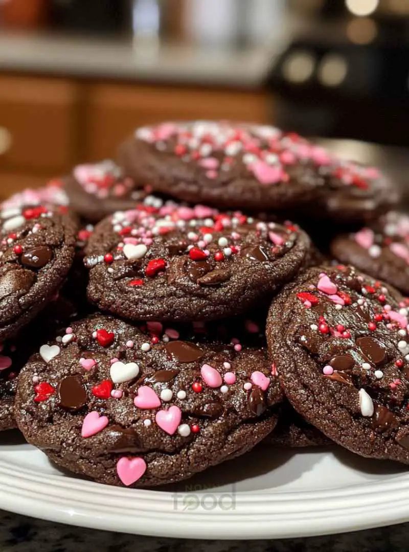 Chocolate Valentine Cookies Decorated with Sprinkles