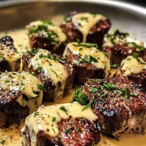 Garlic Butter Steak Bites with Parmesan Cream Sauce