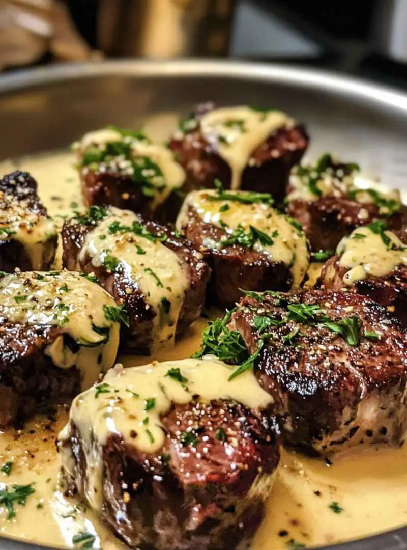 Garlic Butter Steak Bites with Parmesan Cream Sauce