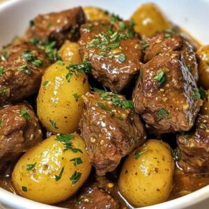 Garlic Butter Beef Bites & Potatoes