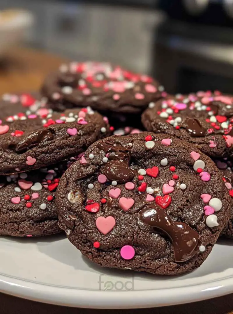 Chocolate Valentine Cookies Decorated with Sprinkles