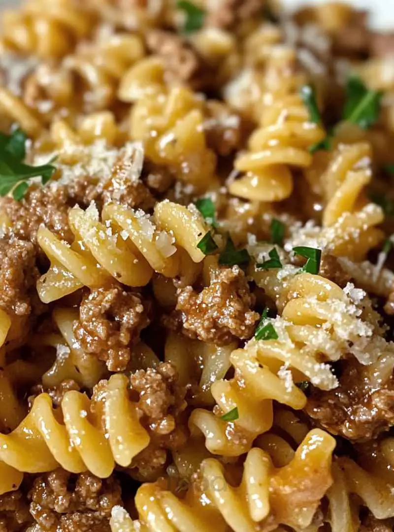 Beef and Rotini in Garlic Parmesan Sauce