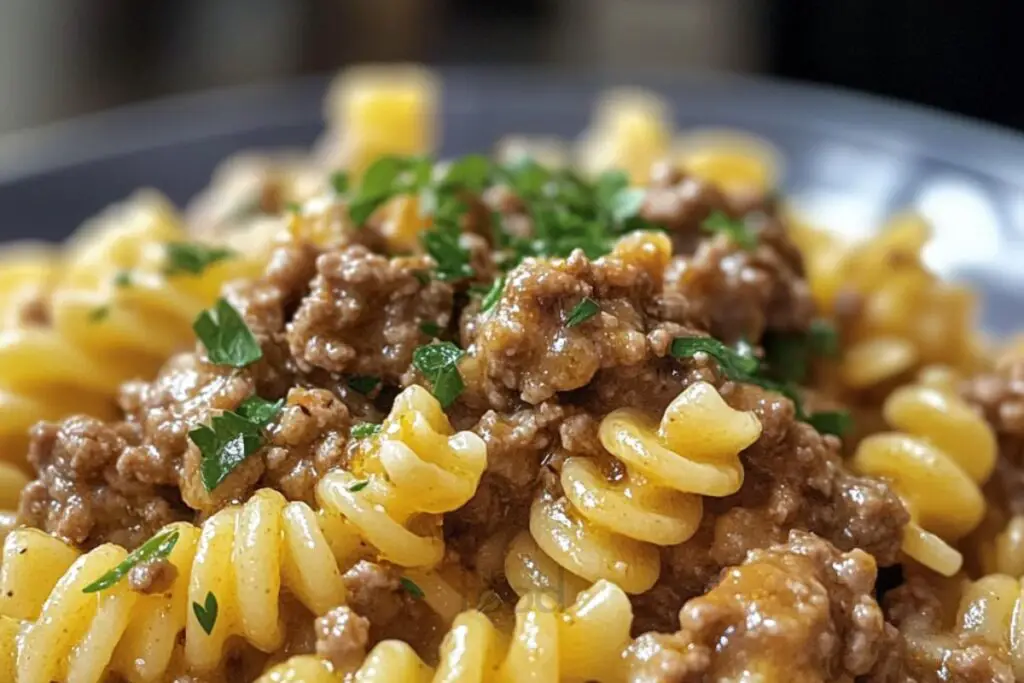 Beef and Rotini in Garlic Parmesan Sauce