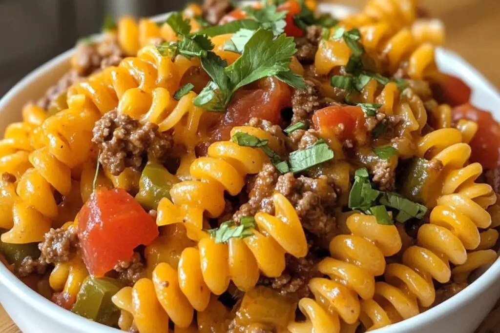 Cheesy Rotel Pasta with Ground Beef