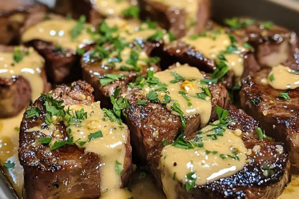 Garlic Butter Steak Bites with Parmesan Cream Sauce