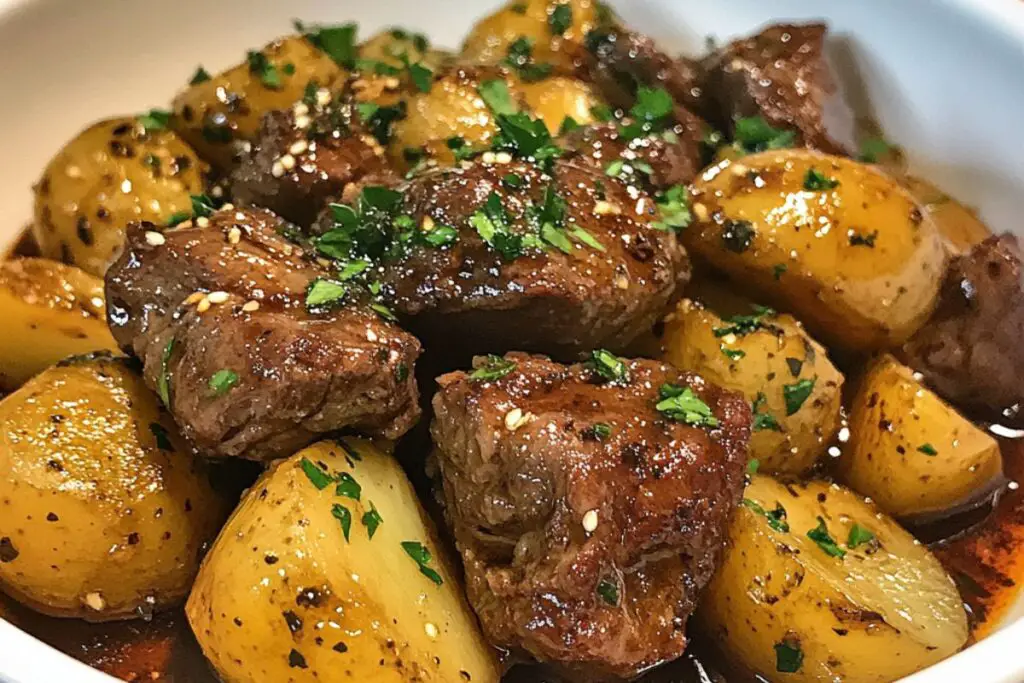 Garlic Butter Beef Bites & Potatoes