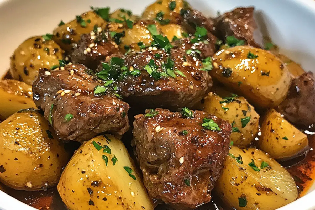 Garlic Butter Beef Bites & Potatoes