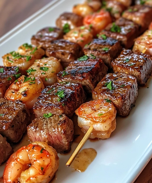 Steak and Shrimp Skewers with Garlic Butter Sauce