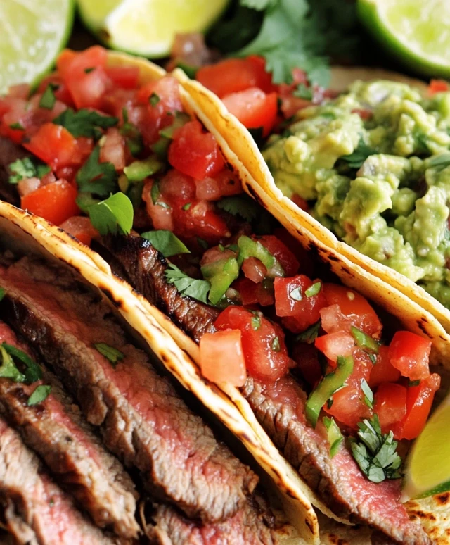 Carne Asada Tacos with Fresh Salsa and Guacamole