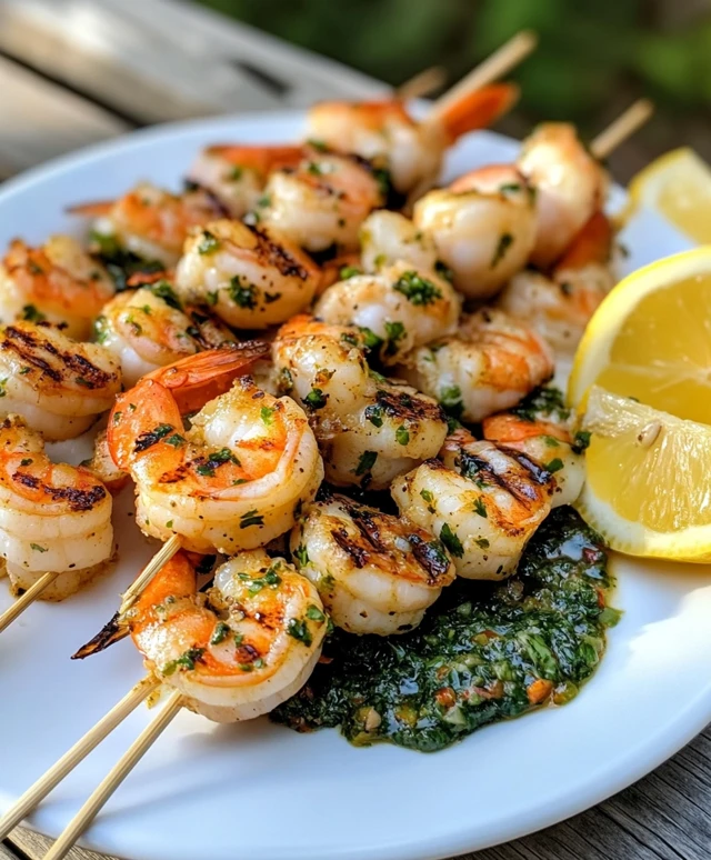 Grilled Shrimp Skewers with Spicy Chimichurri Sauce