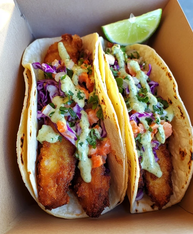 Crispy Baja Fish Tacos with Lime Crema and Cabbage Slaw