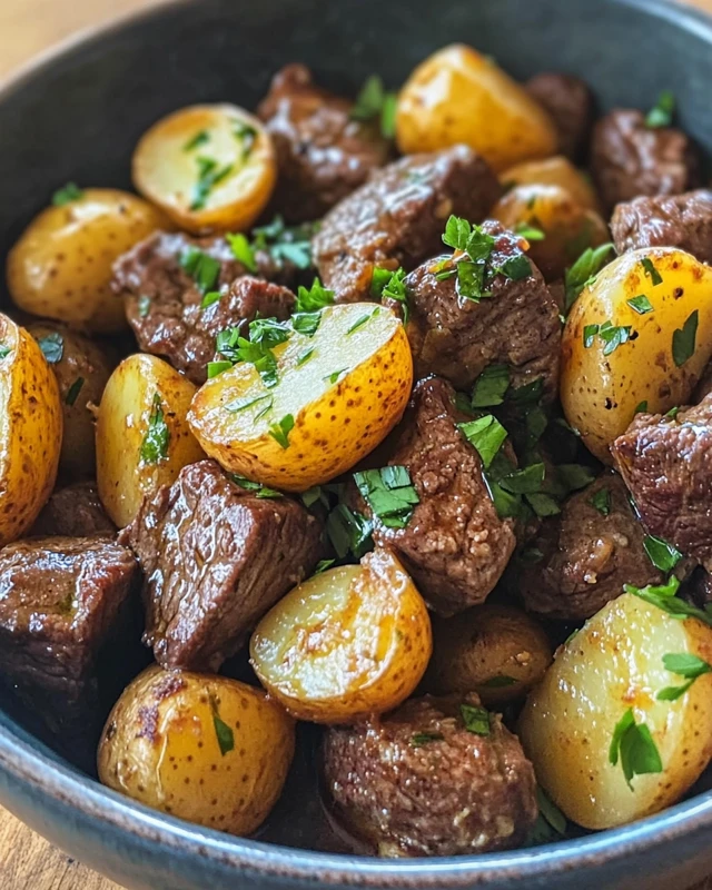 Garlic Butter Beef Bites & Potatoes