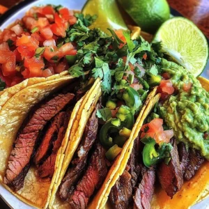 Carne Asada Tacos with Fresh Salsa and Guacamole