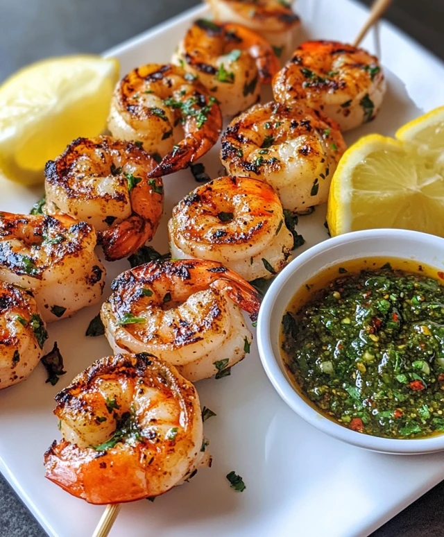 Grilled Shrimp Skewers with Spicy Chimichurri Sauce