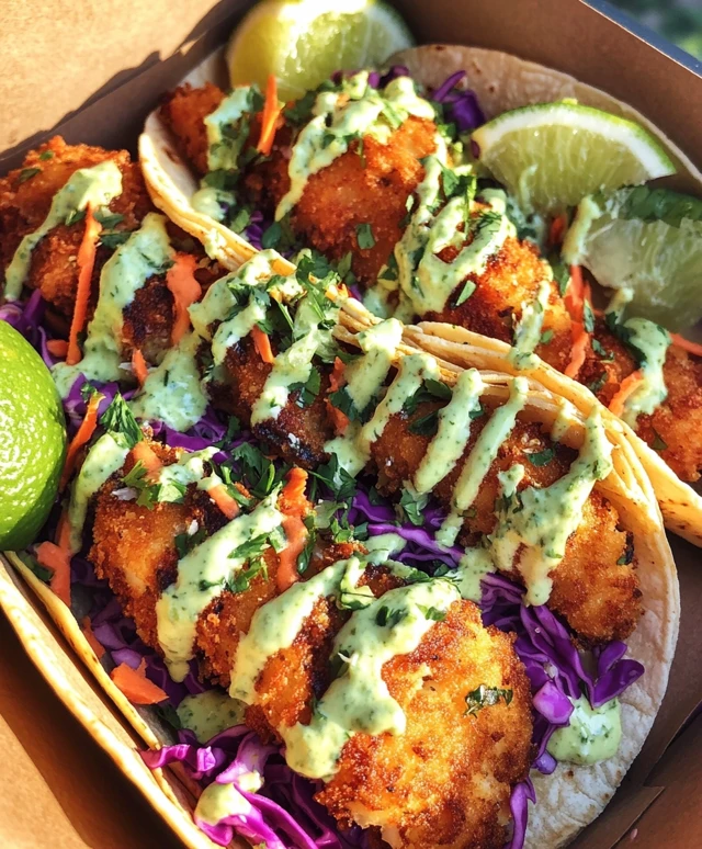 Crispy Baja Fish Tacos with Lime Crema and Cabbage Slaw