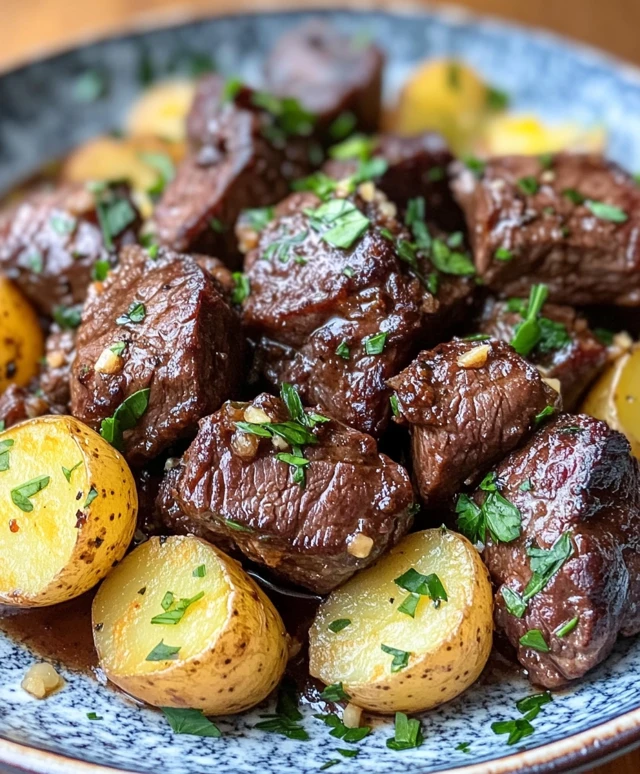 Garlic Butter Beef Bites & Potatoes