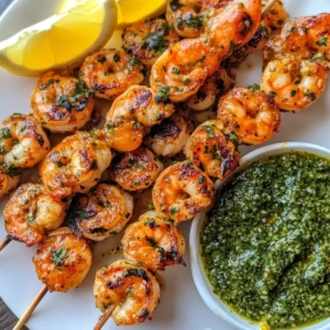 Grilled Shrimp Skewers with Spicy Chimichurri Sauce