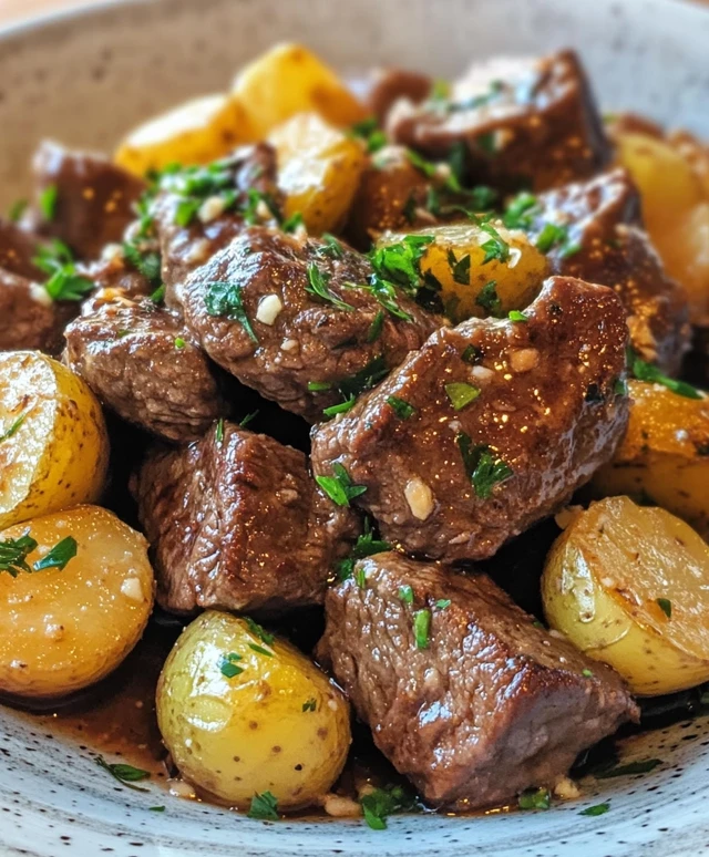 Garlic Butter Beef Bites & Potatoes