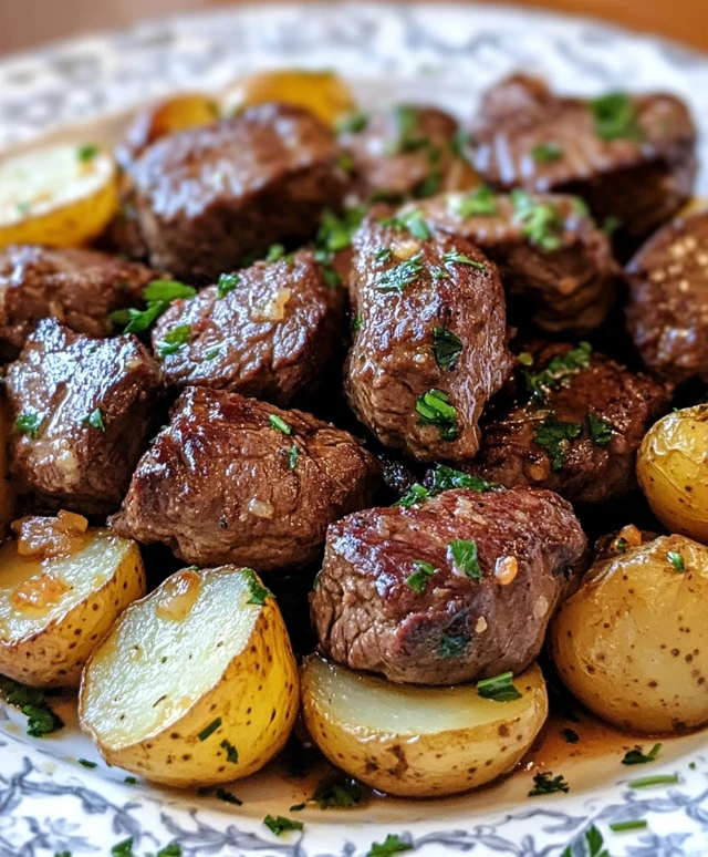 Garlic Butter Beef Bites & Potatoes