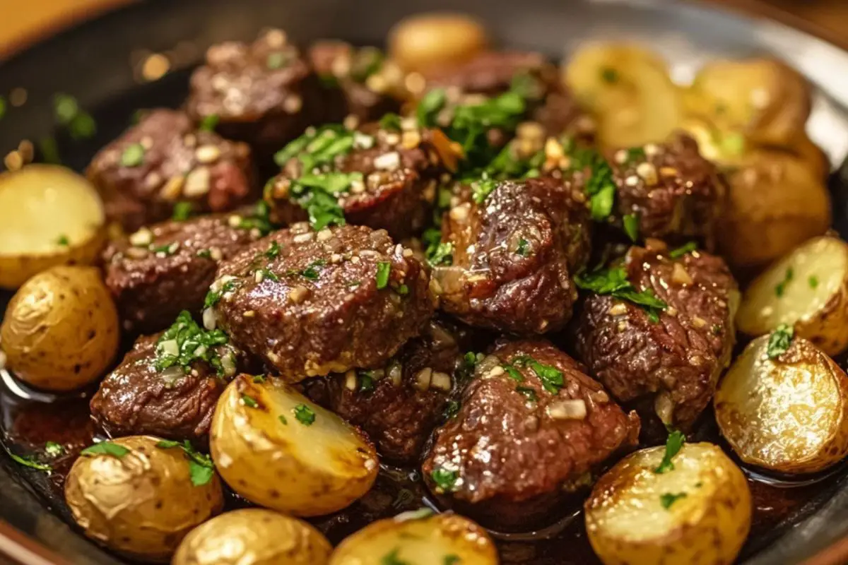 Garlic Butter Beef Bites & Potatoes