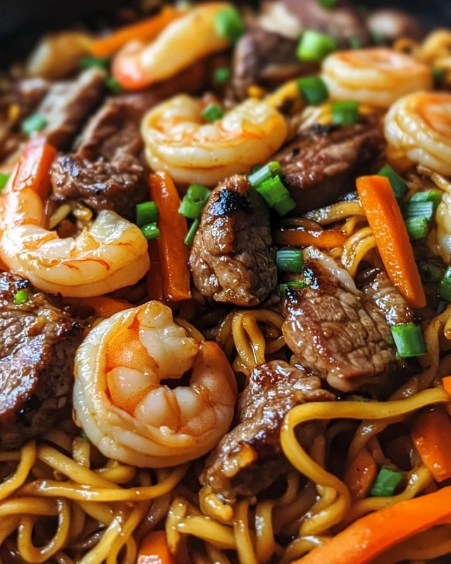 Steak and Shrimp Stir-Fried Noodles