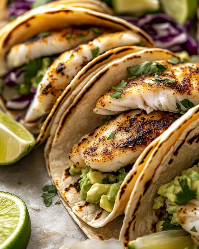 Grilled Fish Tacos with Lime Cilantro Sauce