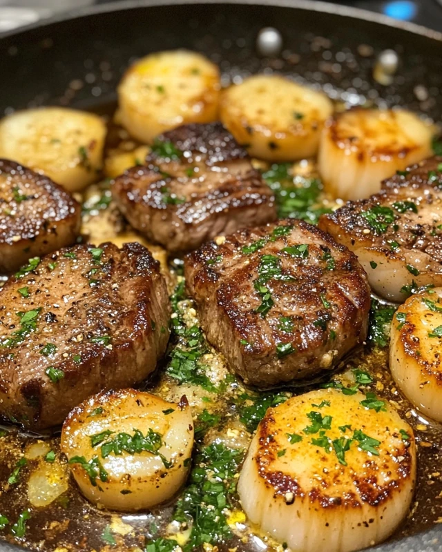 Garlic Butter Steak and Scallops Skillet