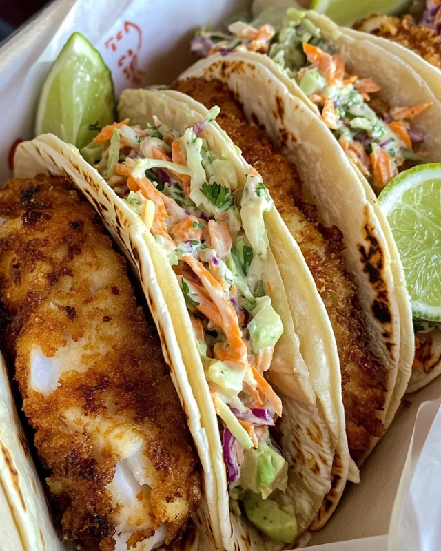 Baja Style Beer-Battered Fish Tacos with Slaw