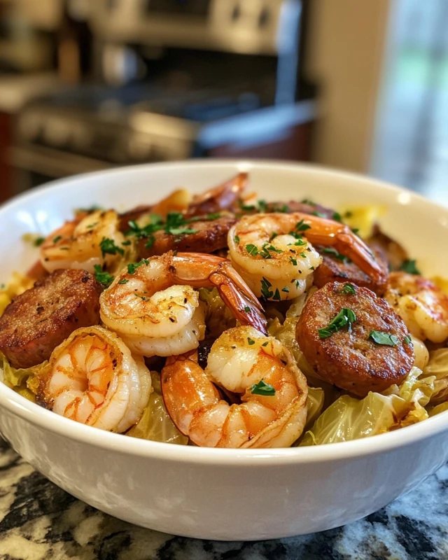 Fried Cabbage with Shrimp & Sausage