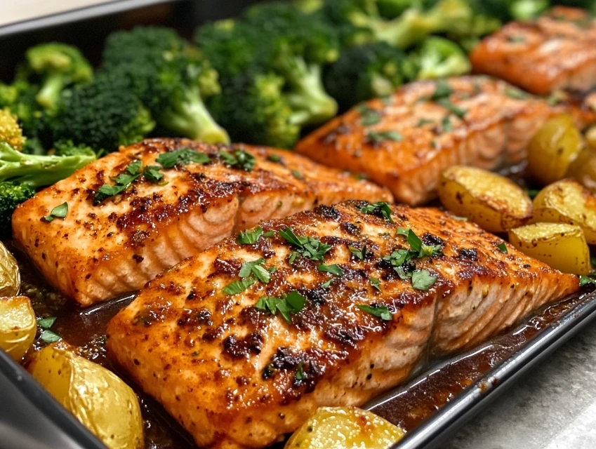 Lemon Butter Salmon with Crispy Potatoes and Broccoli