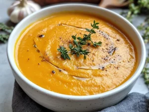 Creamy Pumpkin Soup with Roasted Garlic