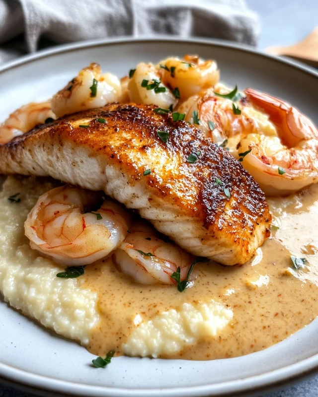 Shrimp & Grits with a Cajun Cream Sauce