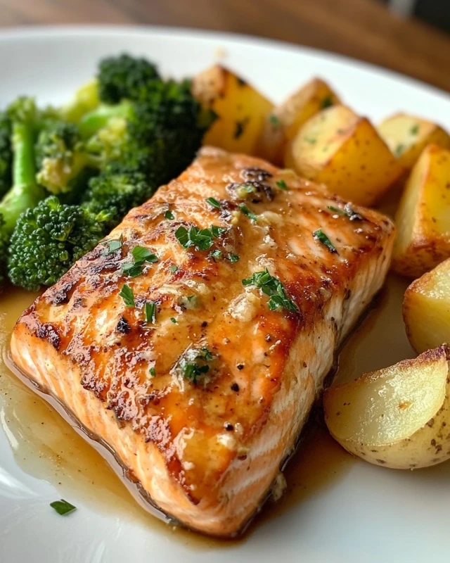 Lemon Butter Salmon with Crispy Potatoes and Broccoli