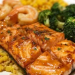Salmon with Yellow Rice and Saut&eacute;ed Shrimp