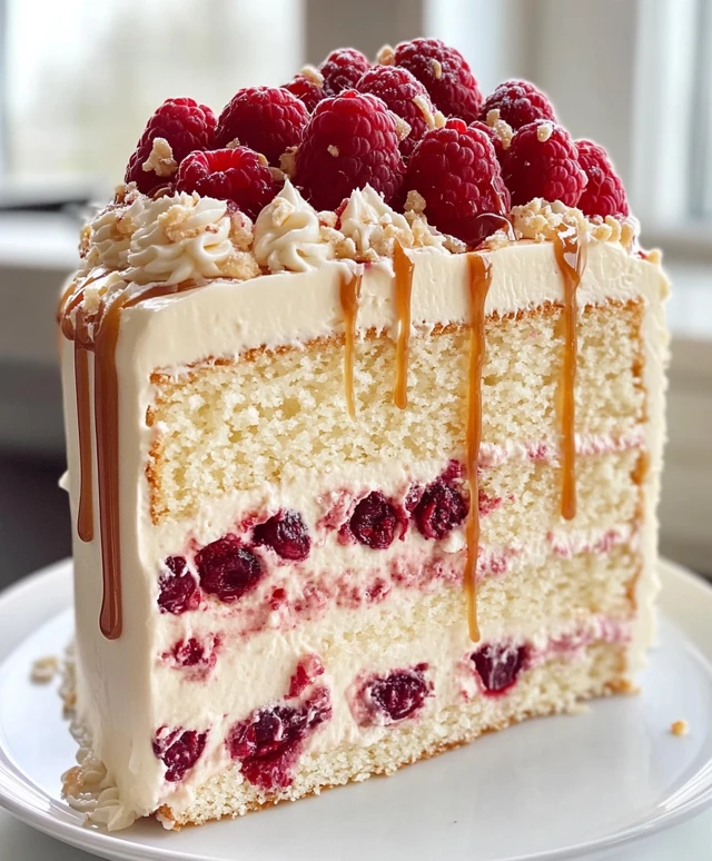 White Chocolate Raspberry Cake with Caramel Drizzle