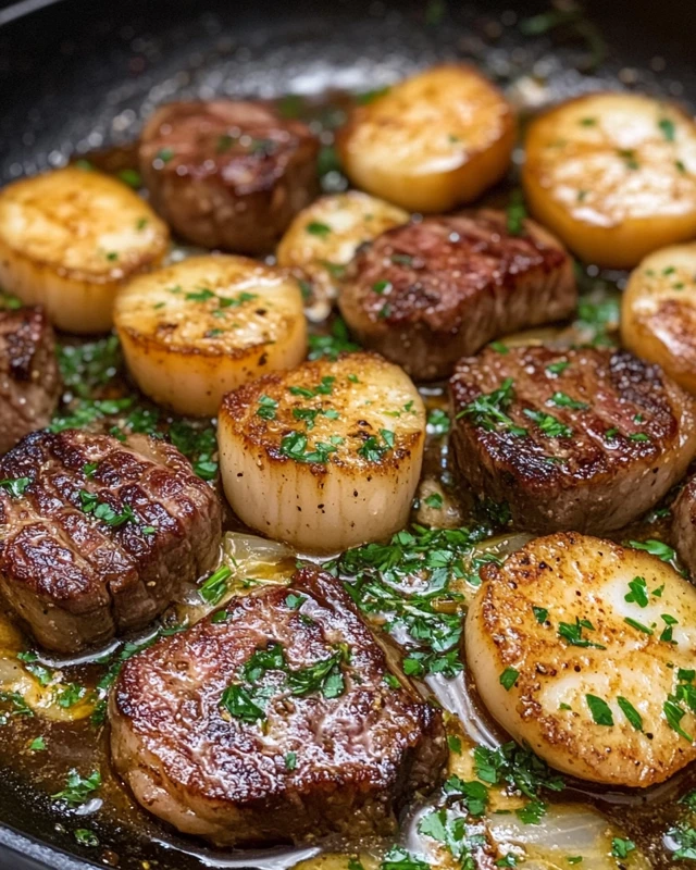 Garlic Butter Steak and Scallops Skillet