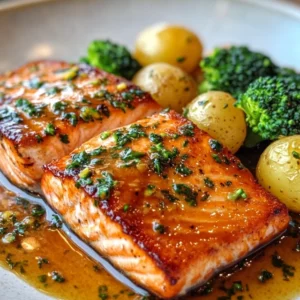 Lemon Butter Salmon with Crispy Potatoes and Broccoli