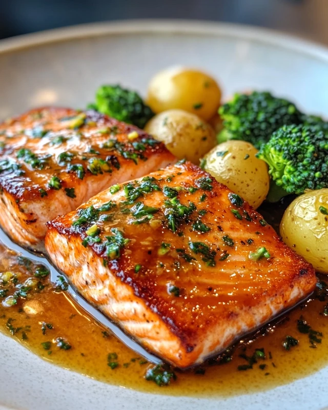 Lemon Butter Salmon with Crispy Potatoes and Broccoli