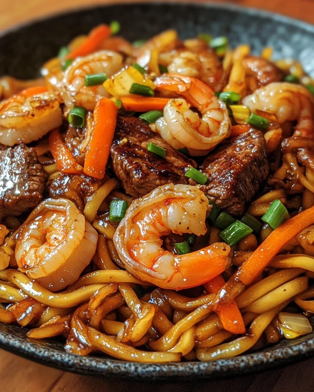 Steak and Shrimp Stir-Fried Noodles