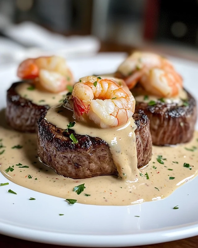 Filet Mignon with Shrimp and Lobster Cream Sauce