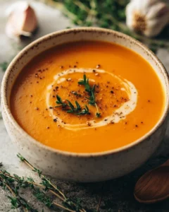 Creamy Pumpkin Soup with Roasted Garlic