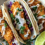 Crispy Fish Tacos with Slaw and Lime Crema