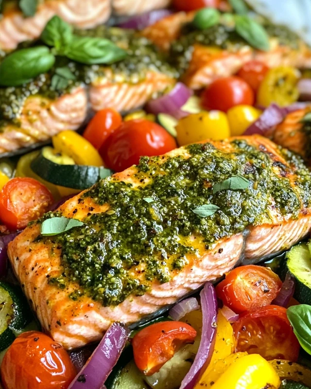 Baked Salmon with Pesto and Vegetables