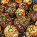 Garlic Butter Steak and Scallops Skillet